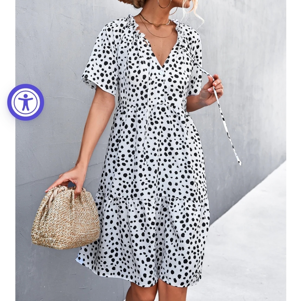 Printed Tie Neck Tiered Dress